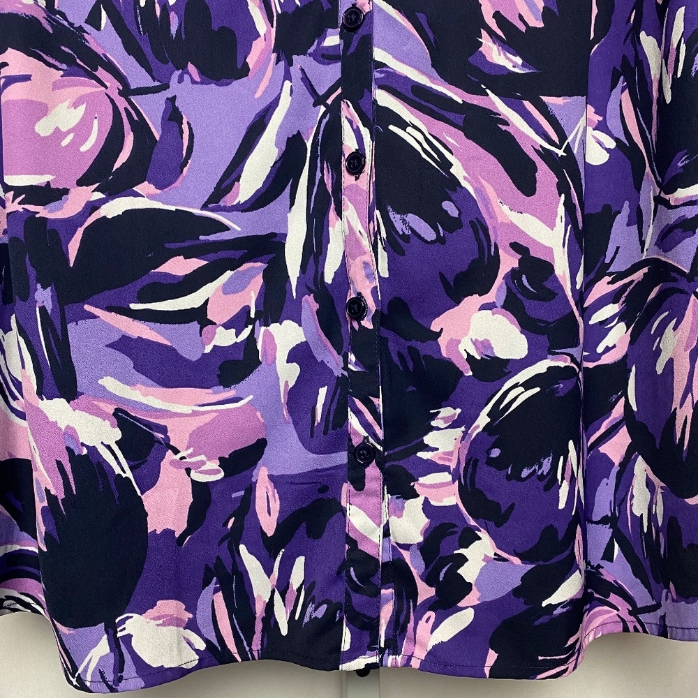 Catherines Womenʻs Plus Size Purple | Pink 3/4 Sleeve Button Down Blouse 1X - Picture 4 of 8